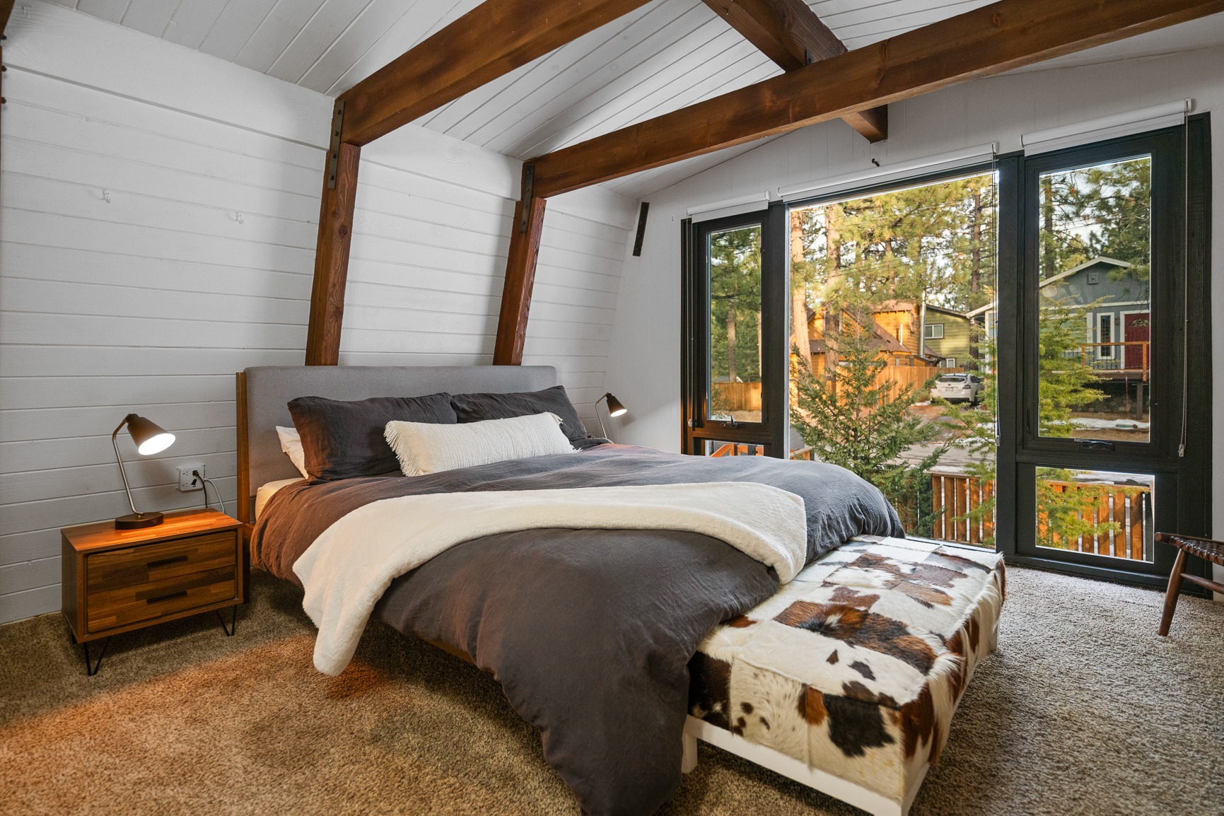 Master bedroom with A-frame beams